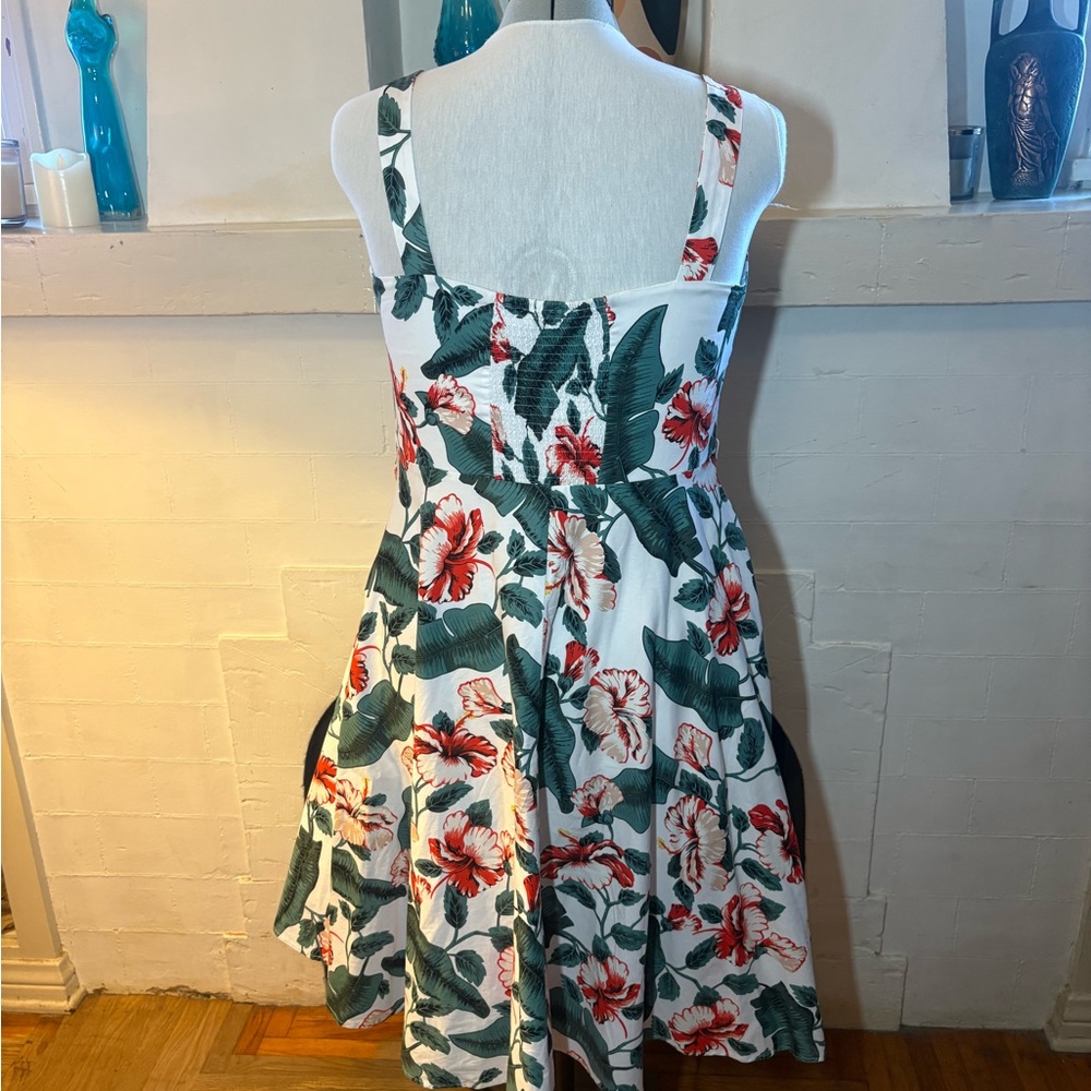 Tiki Tropical Floral Vintage Look Fit Flare Dress 1950s - Picture 2 of 2
